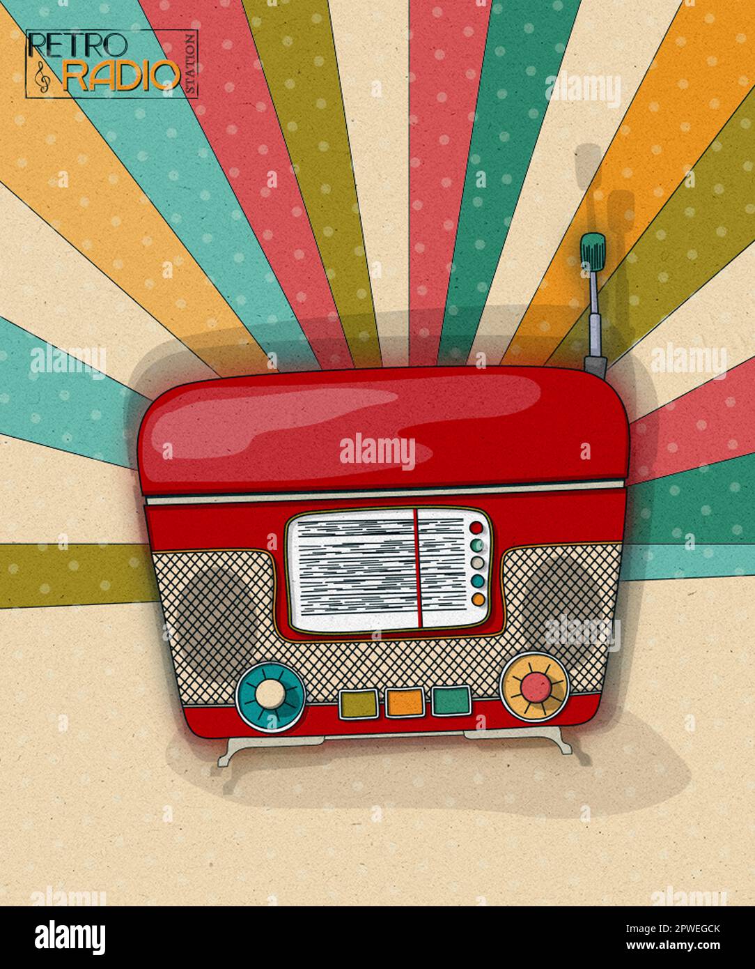 Modello di sfondo radio retrò con radio vintage e spazio per il testo Foto Stock