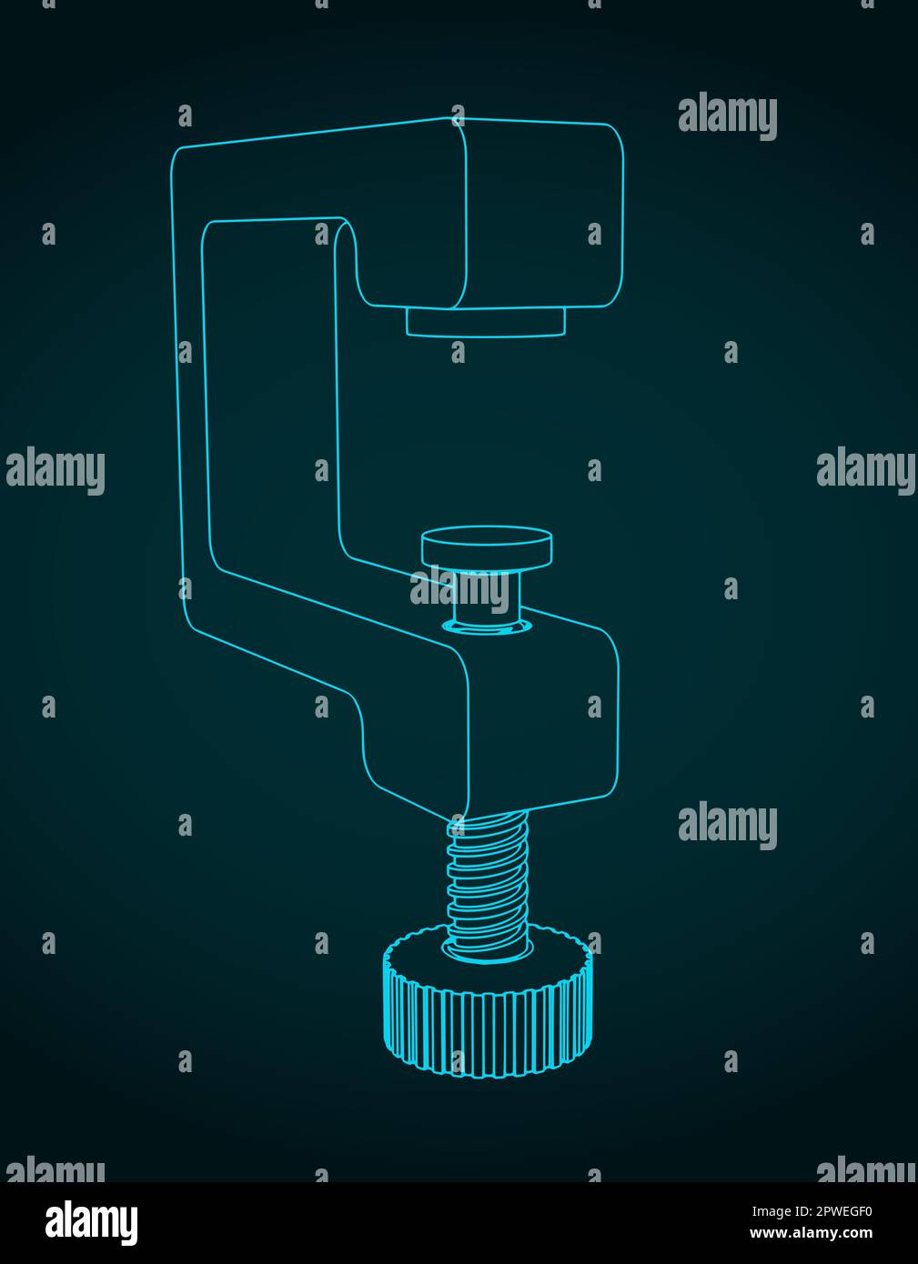 Illustrazione vettoriale stilizzata di un modello di clamp a c. Illustrazione Vettoriale