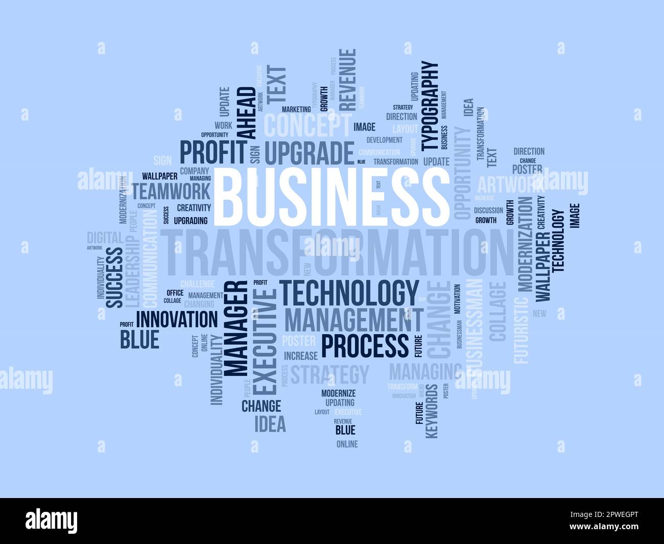 Concetto di background di Word cloud per la trasformazione aziendale. Strategia di gestione della crescita aziendale per modificare o modernizzare il concetto aziendale. illlust vettoriale Illustrazione Vettoriale