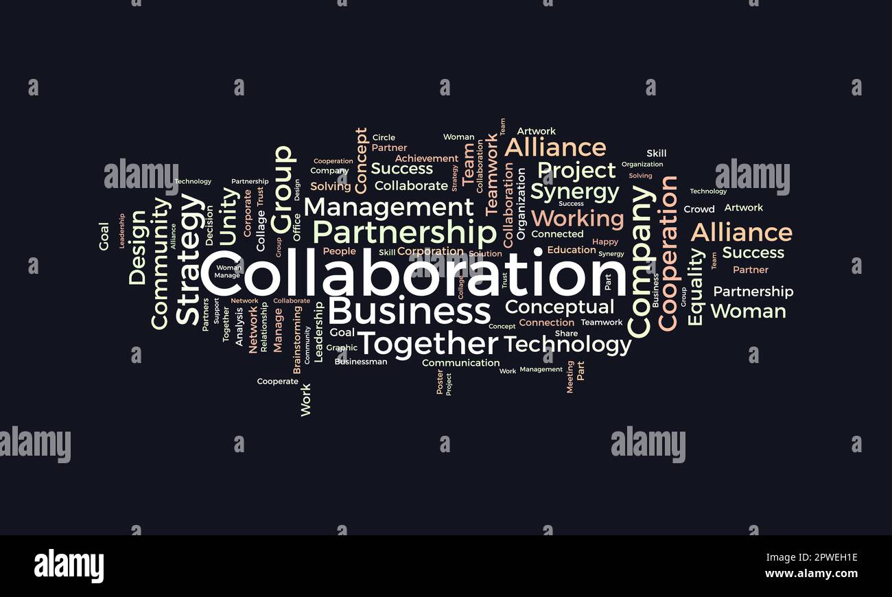 Concetto di background di Word cloud per la collaborazione. Collaborazione aziendale per una strategia di successo. illustrazione vettoriale. Illustrazione Vettoriale