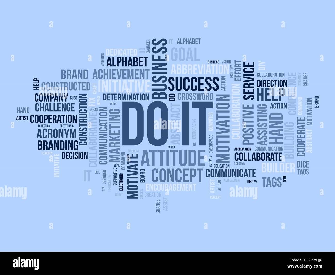 Concetto di background di Word cloud per Do IT. Sfida di azione di vendita per l'handle di comando di successo. illustrazione vettoriale. Illustrazione Vettoriale
