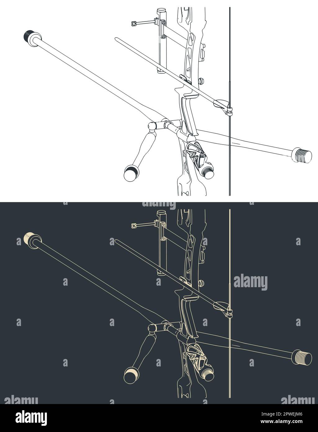 Illustrazione vettoriale stilizzata di un primo piano del kit arco ricorsivo di destinazione Illustrazione Vettoriale