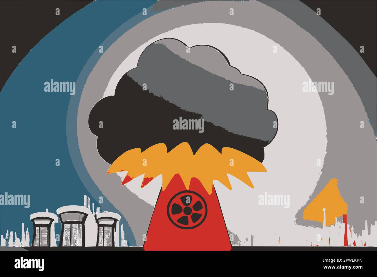 Esplosione nucleare, illustrazione vettoriale astratta. Illustrazione Vettoriale
