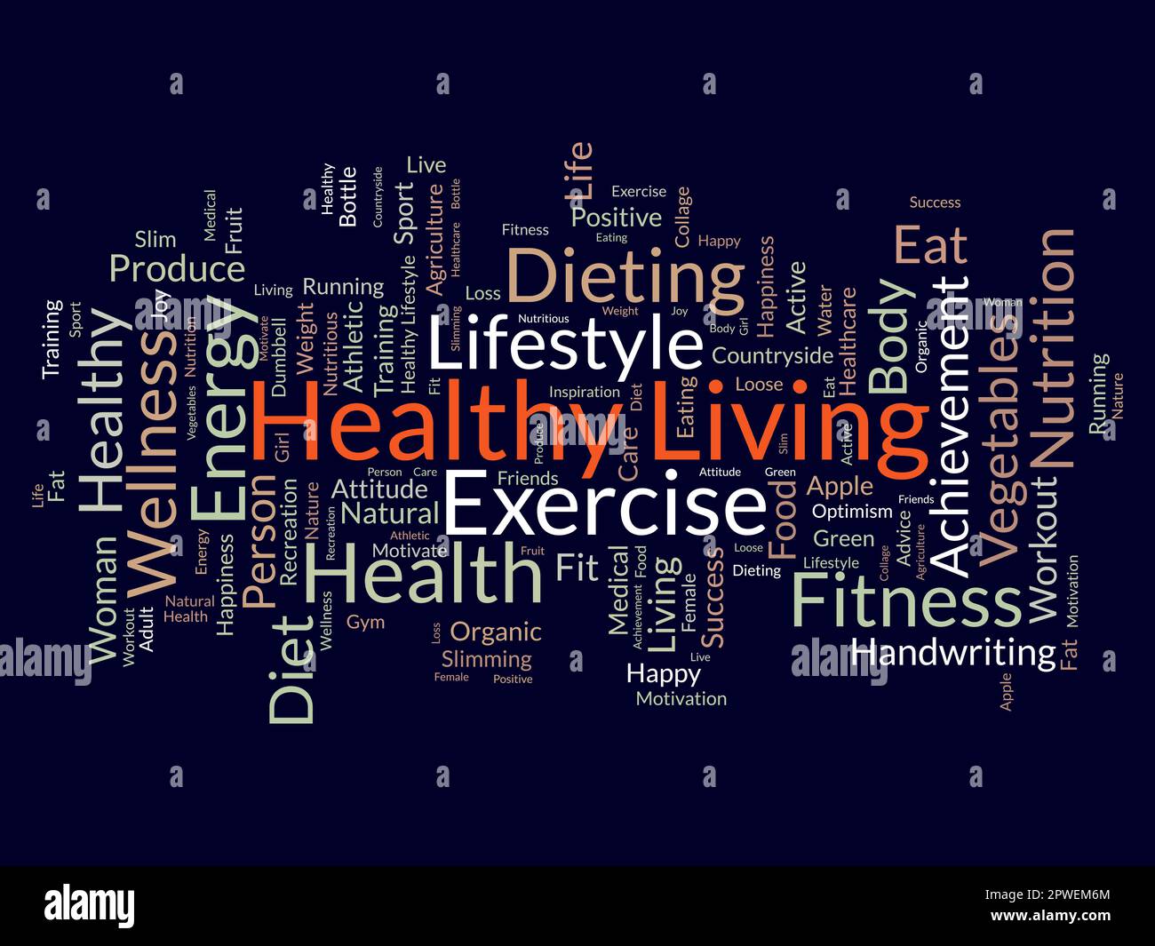 Concetto di base di Word cloud per una vita sana. dieta esercizio, adattare stile di vita con cibo biologico di energia alimentare. illustrazione vettoriale. Illustrazione Vettoriale