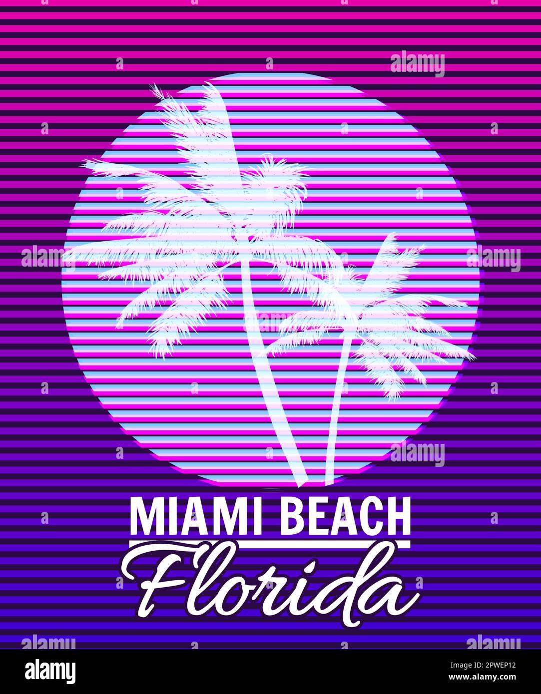 Florida Palm Beach, stampa al tramonto, T-shirt design. Poster silhouette di palme Illustrazione Vettoriale