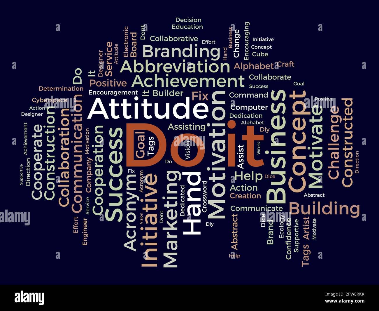 Concetto di background di Word cloud per Do IT. Sfida di azione di vendita per l'handle di comando di successo. illustrazione vettoriale. Illustrazione Vettoriale