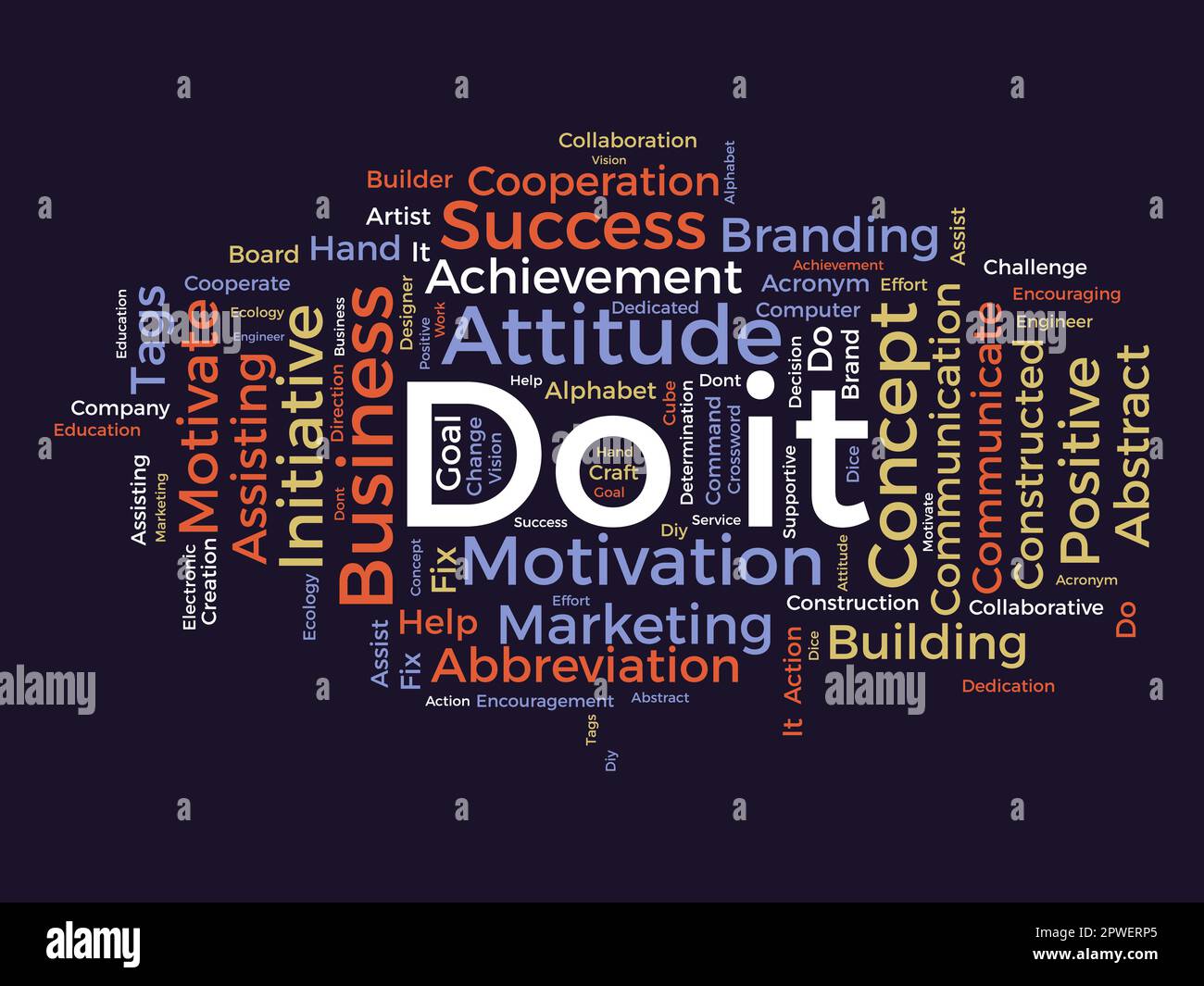Concetto di background di Word cloud per Do IT. Sfida di azione di vendita per l'handle di comando di successo. illustrazione vettoriale. Illustrazione Vettoriale