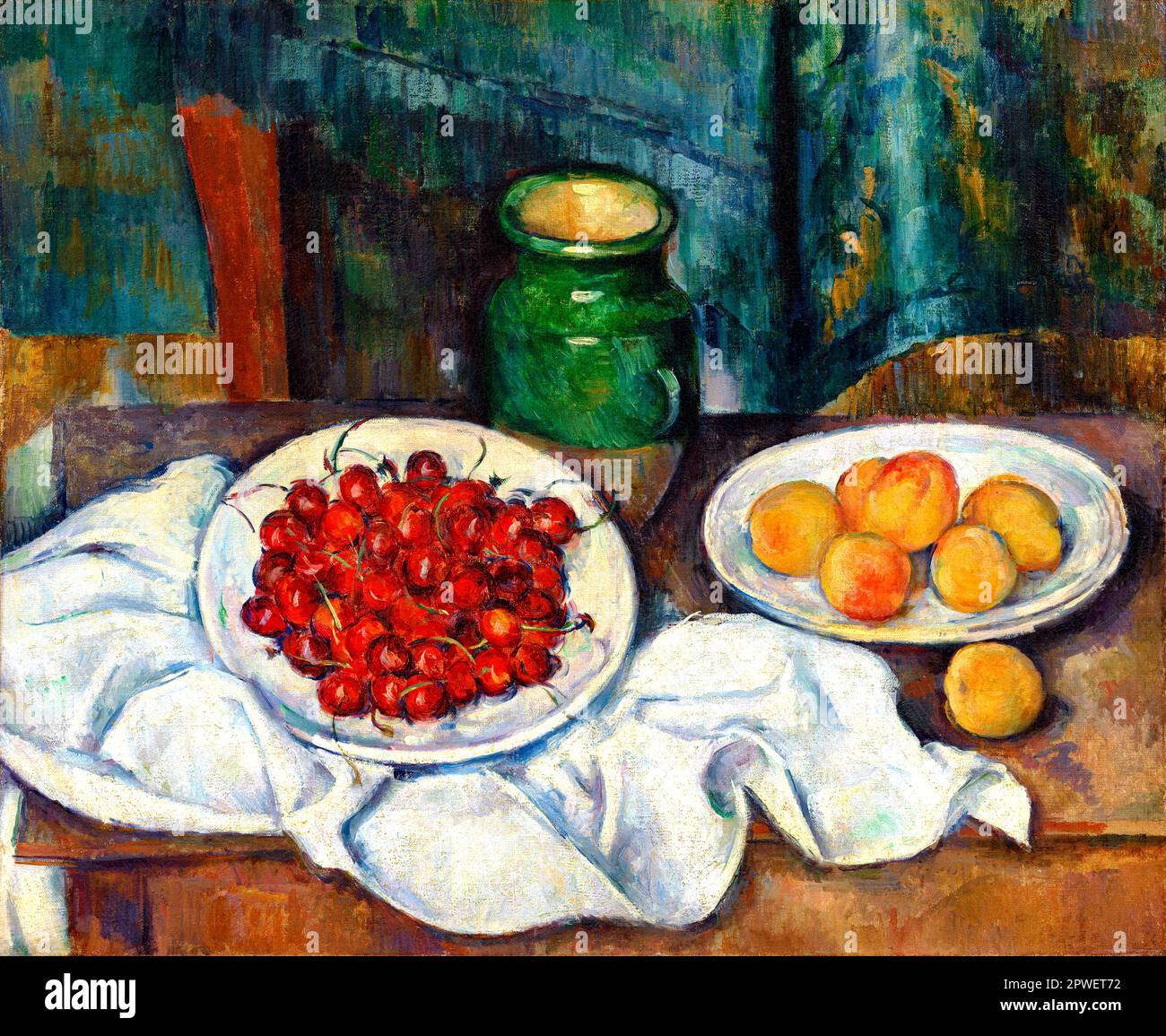 Vita morta con ciliegie e pesche di Paul Cezanne. Originale del Los Angeles County Museum of Art Foto Stock