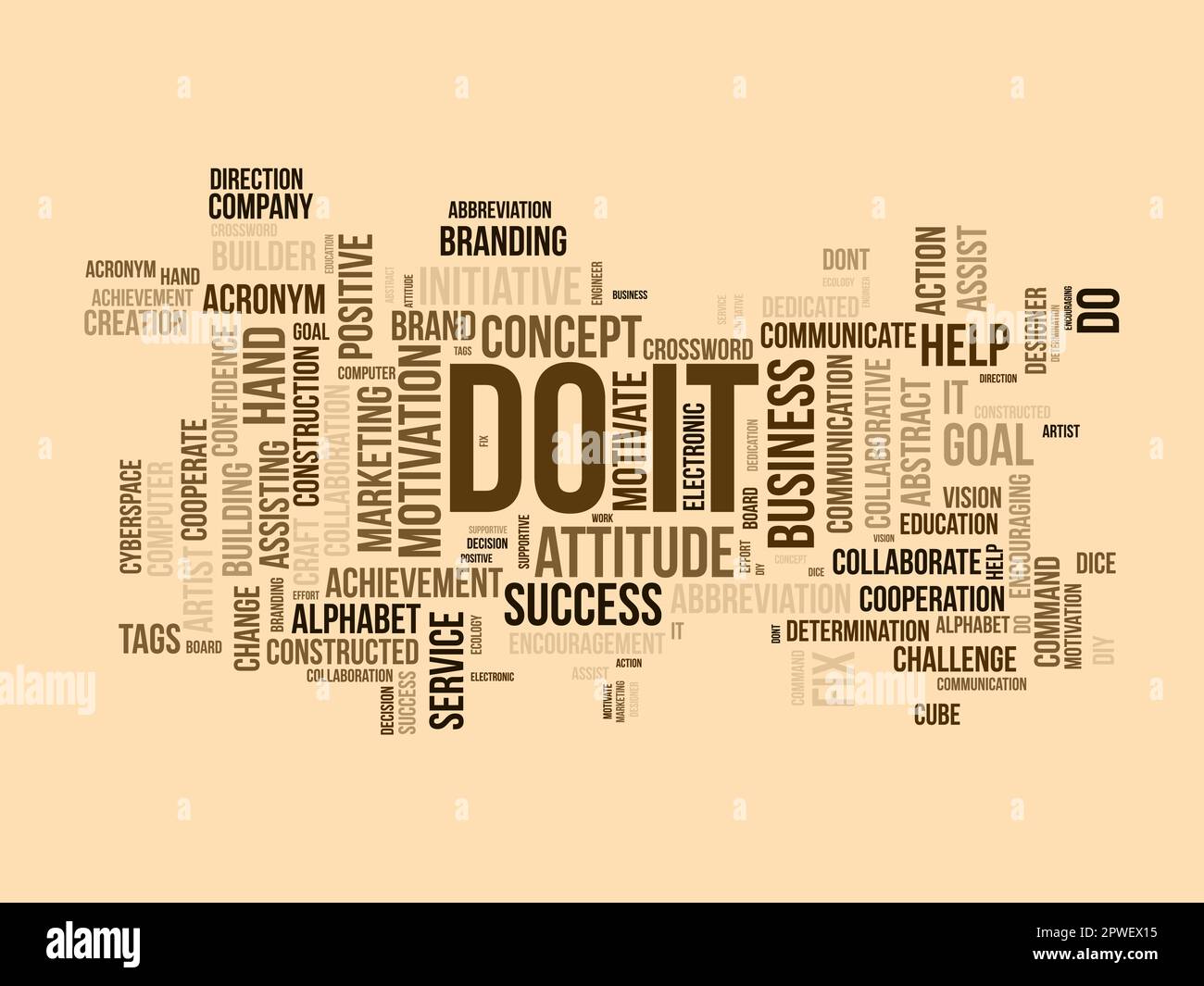 Concetto di background di Word cloud per Do IT. Sfida di azione di vendita per l'handle di comando di successo. illustrazione vettoriale. Illustrazione Vettoriale