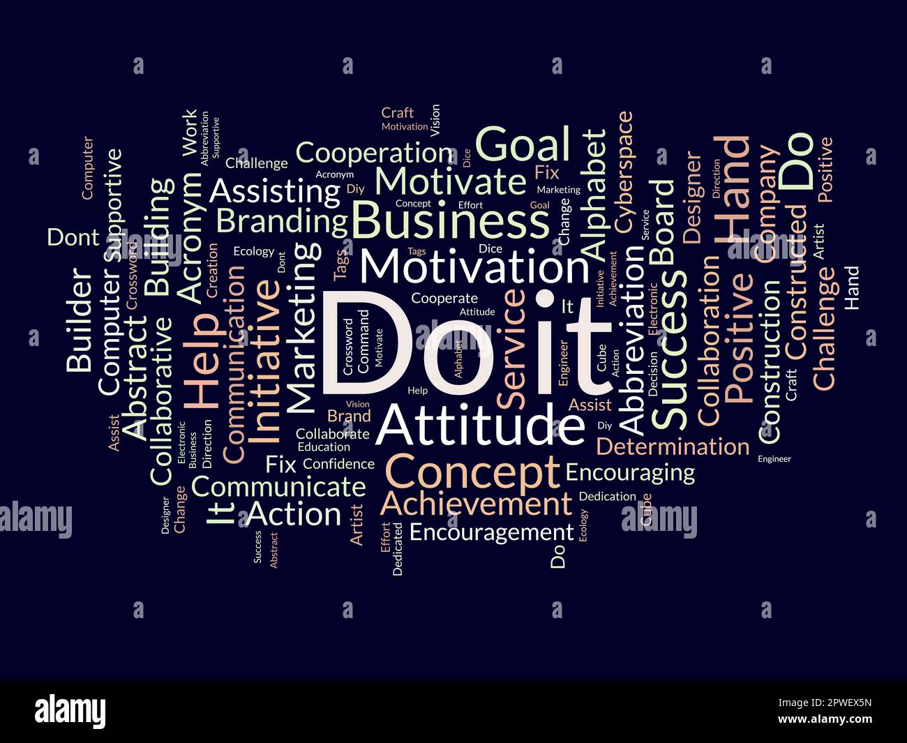 Concetto di background di Word cloud per Do IT. Sfida di azione di vendita per l'handle di comando di successo. illustrazione vettoriale. Illustrazione Vettoriale
