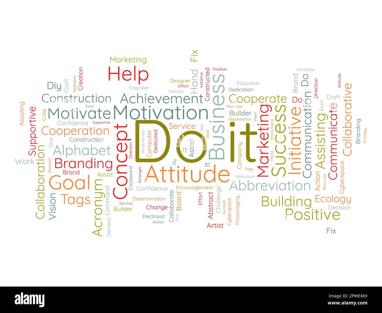Concetto di background di Word cloud per Do IT. Sfida di azione di vendita per l'handle di comando di successo. illustrazione vettoriale. Illustrazione Vettoriale