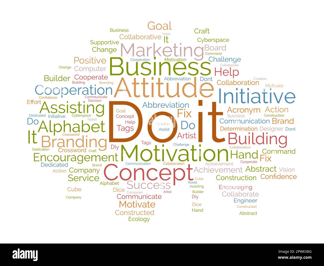 Concetto di background di Word cloud per Do IT. Sfida di azione di vendita per l'handle di comando di successo. illustrazione vettoriale. Illustrazione Vettoriale