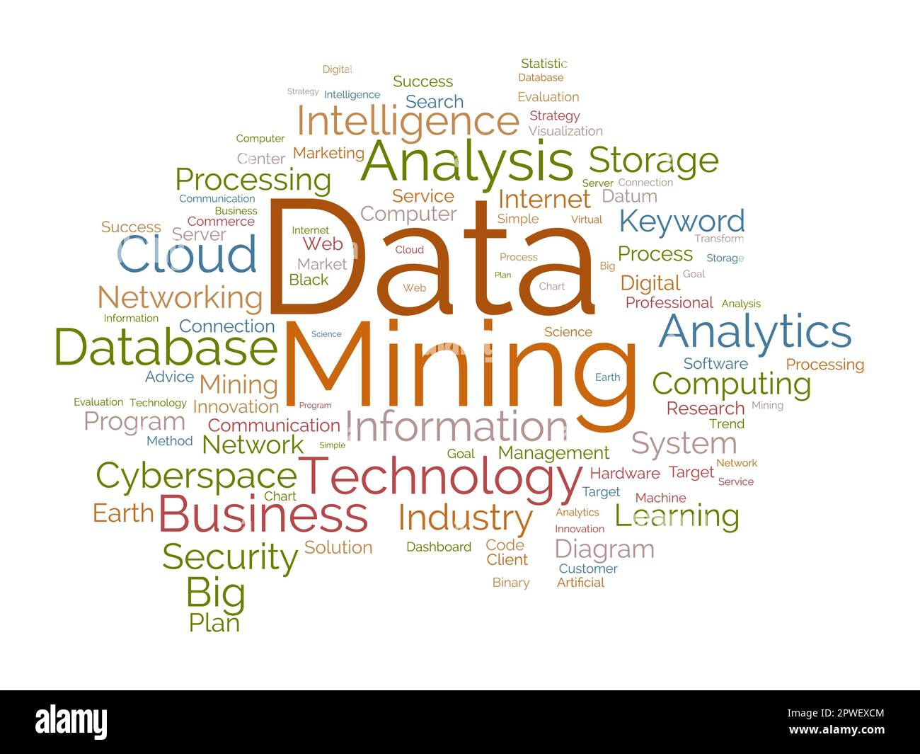 Concetto di background di Word cloud per data mining. Data mining in tecnologia Internet per la gestione del software Web. illustrazione vettoriale. Illustrazione Vettoriale