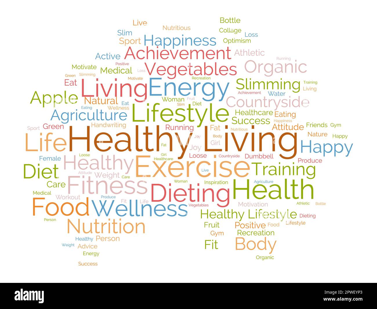 Concetto di base di Word cloud per una vita sana. dieta esercizio, adattare stile di vita con cibo biologico di energia alimentare. illustrazione vettoriale. Illustrazione Vettoriale