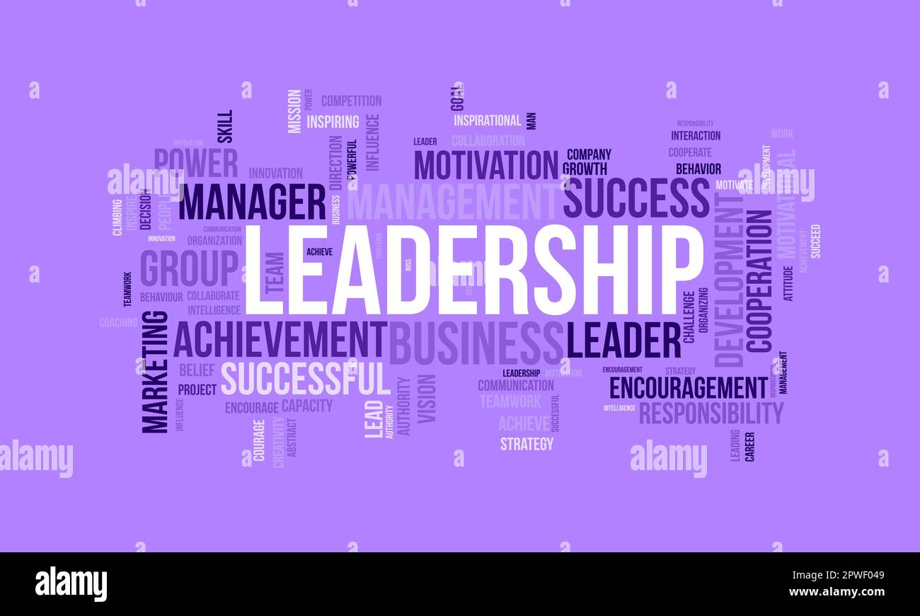 Concetto di background di Word cloud per la leadership. Realizzi la vostra visione con sviluppo di atteggiamento di successo. illustrazione vettoriale. Illustrazione Vettoriale