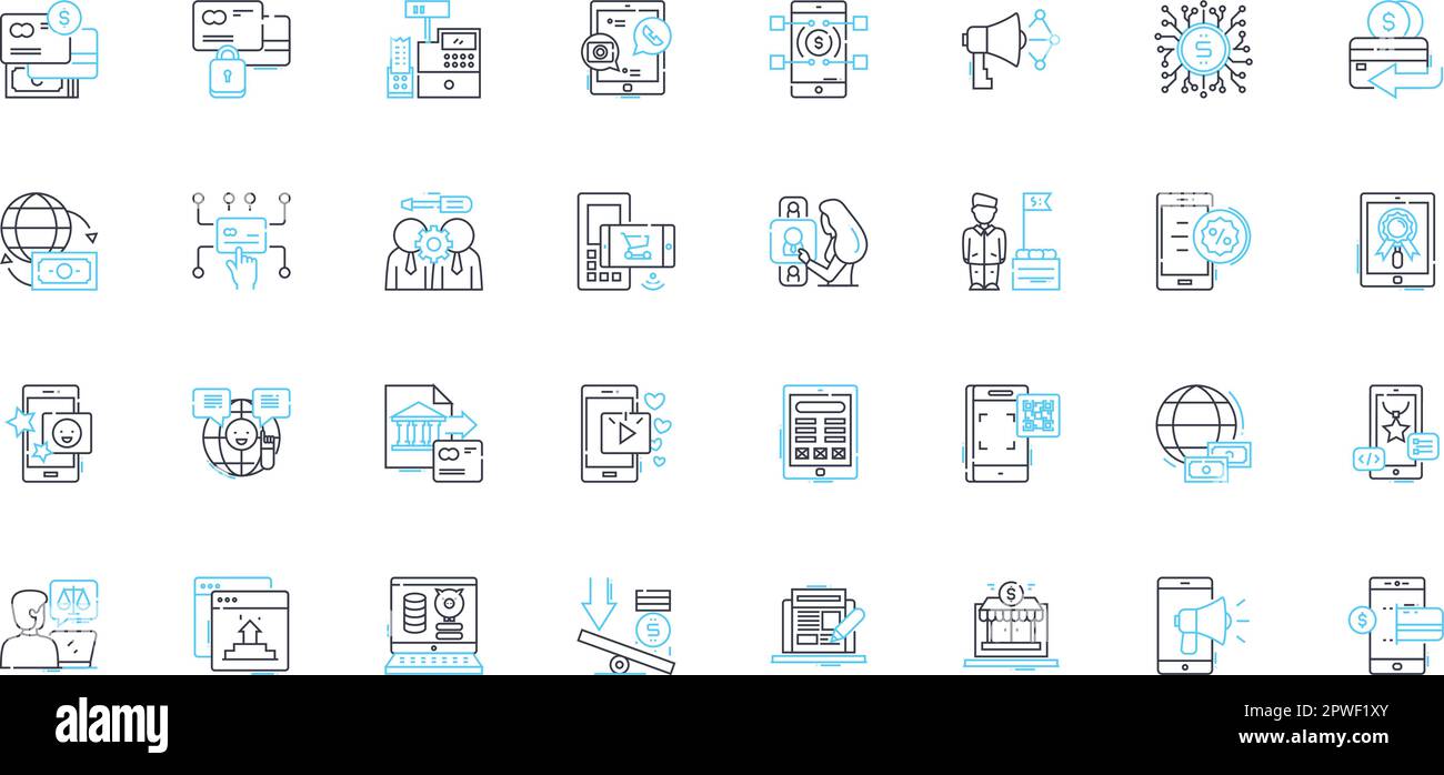 Set di icone lineari per l'esplorazione del mercato. analisi, ricerca, indagine, tendenze, consumatore, concorrenza, vettore di linea di destinazione e segnali di concetto. approfondimenti Illustrazione Vettoriale