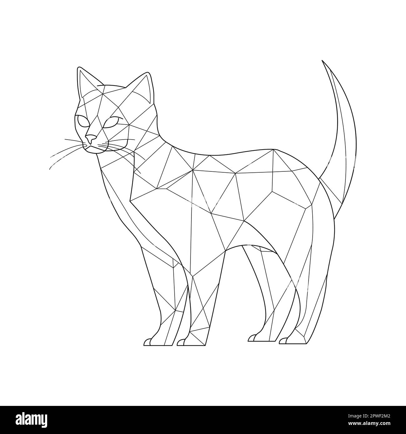 Modello poligonale a triangolo stilizzato Cat. Contorno per tatuaggio, logo, emblema ed elemento di design. Disegno disegnato a mano di un gatto Illustrazione Vettoriale