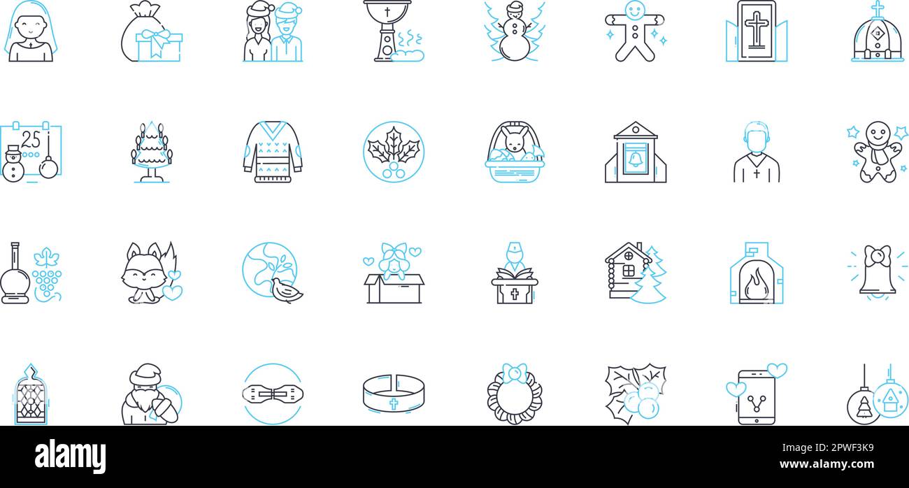 Yuletide festeggiamenti icone lineari set. Yule, festive, Cheer, renne, Holly, Mistletoe, vettore di linea Eggnog e segnali concettuali. Gioioso, allegro, Jingle Illustrazione Vettoriale