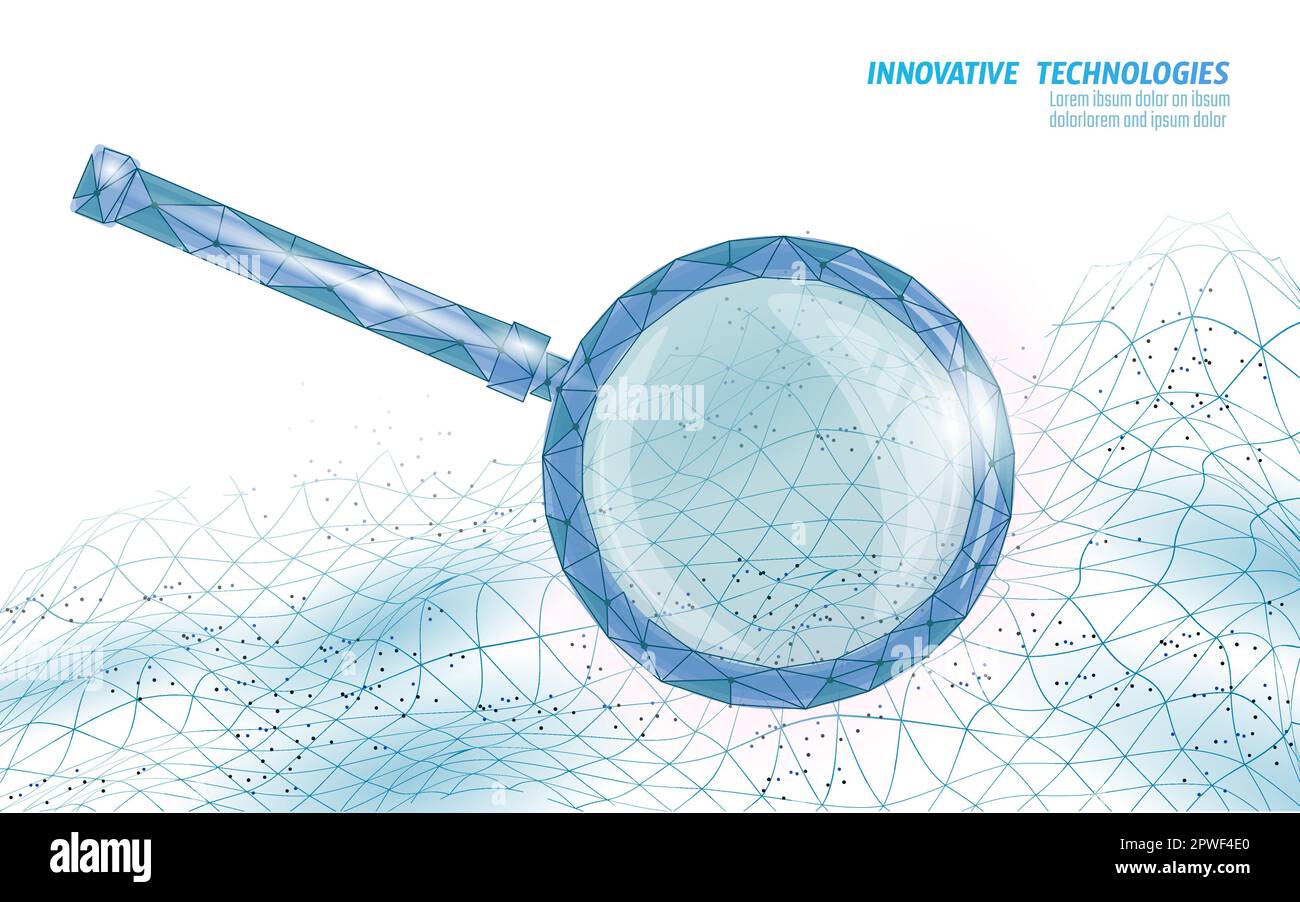Panorama digitale astratto sfondo blu 3D. Concetto di analisi dei dati del flusso di codice informativo. Vettore di punti connessi a particelle di mesh a griglia moderna Illustrazione Vettoriale