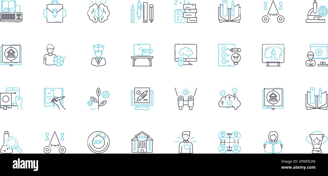 Set di icone lineari per l'istruzione online. E-learning, Webinar , formazione a distanza, MOOC, classi virtuali, Edtech, classi online vettore di linea e concetto Illustrazione Vettoriale