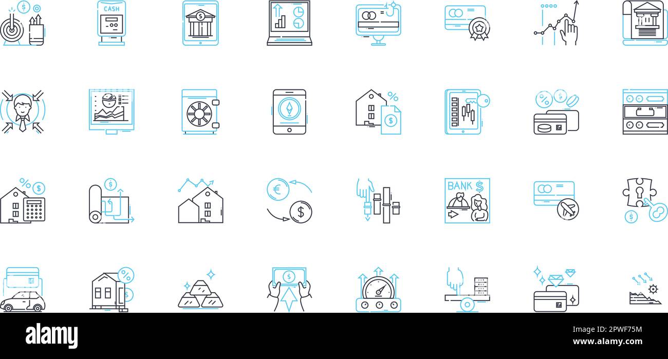 Set di icone lineari per casse di risparmio. Thrift, finanziario, deposito, interessi, conto, Budget, vettore di linea di sicurezza e segnali concettuali. Investimento,pizzicando Illustrazione Vettoriale