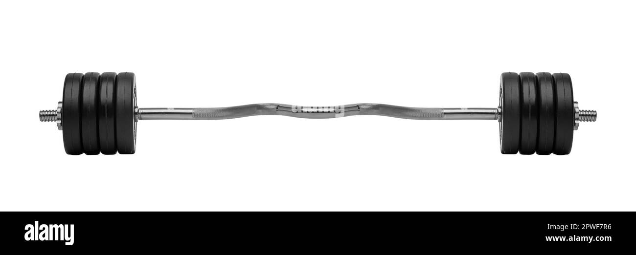 Studio shot di un barbell di metallo isolato su sfondo bianco Foto Stock