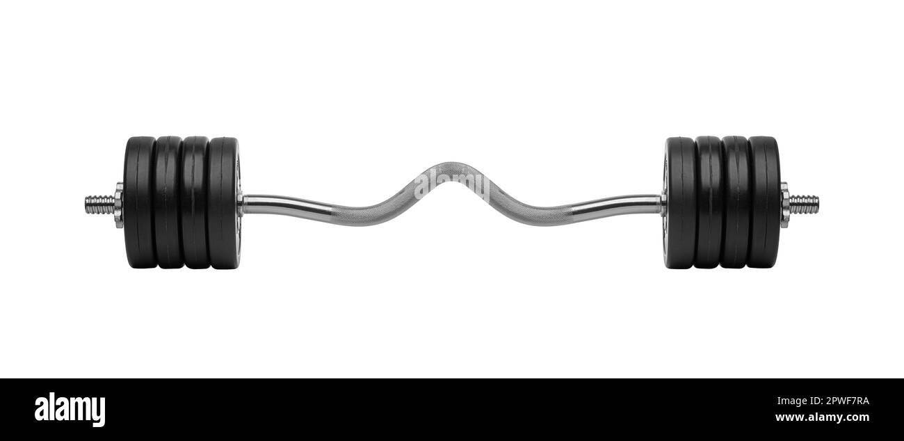Studio shot di un barbell di metallo isolato su sfondo bianco Foto Stock