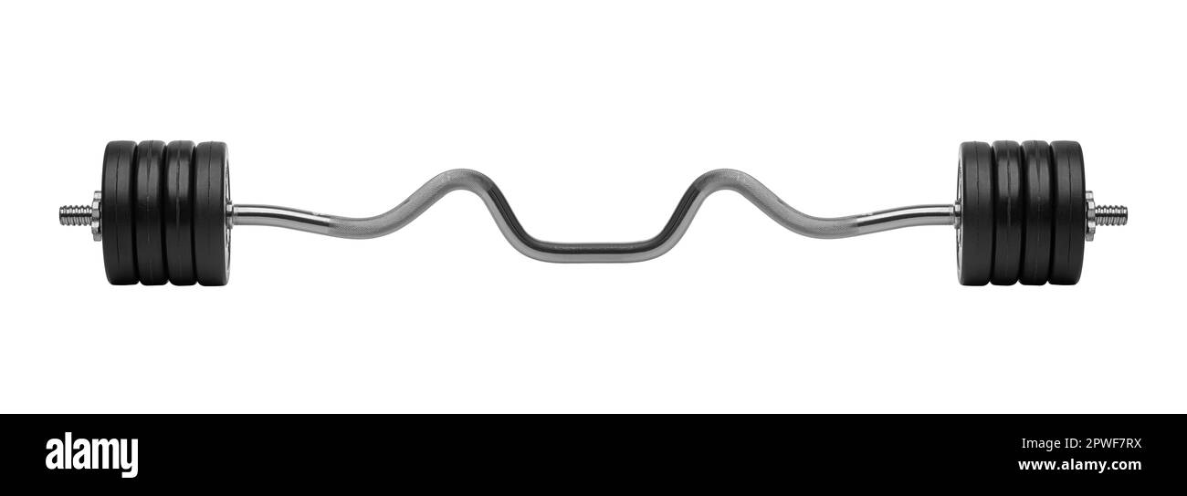 Studio shot di un barbell di metallo isolato su sfondo bianco Foto Stock
