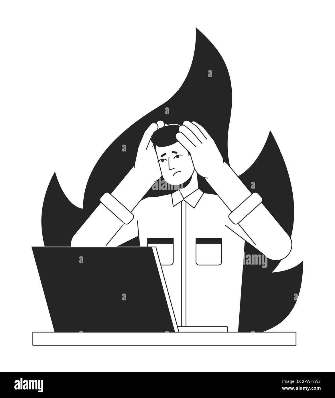 Illustrazione del punto vettoriale bw del concetto di burnout del lavoro Illustrazione Vettoriale