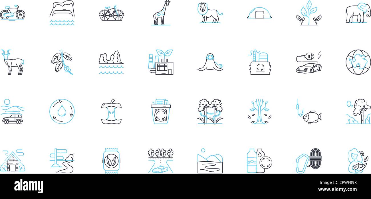Set di icone lineari per il cambiamento climatico. Riscaldamento, inquinamento, serra, siccità, alluvione, Fusione, vettore di linea di Sostenibilità e segnali concettuali. Carbonio Illustrazione Vettoriale