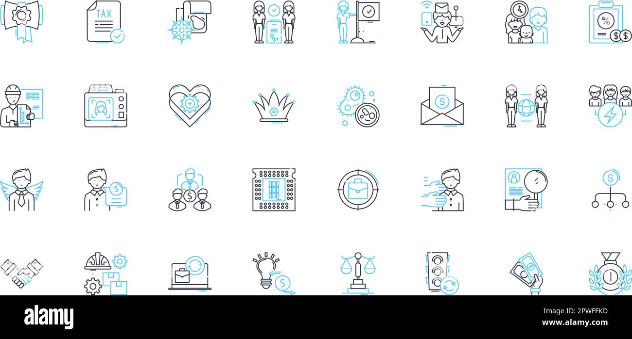 Set di icone lineari per apparecchiature da laboratorio. Microscopio, becher, provetta, buretta, pipetta, Centrifuga, vettore di linea del termometro e segnali concettuali Illustrazione Vettoriale
