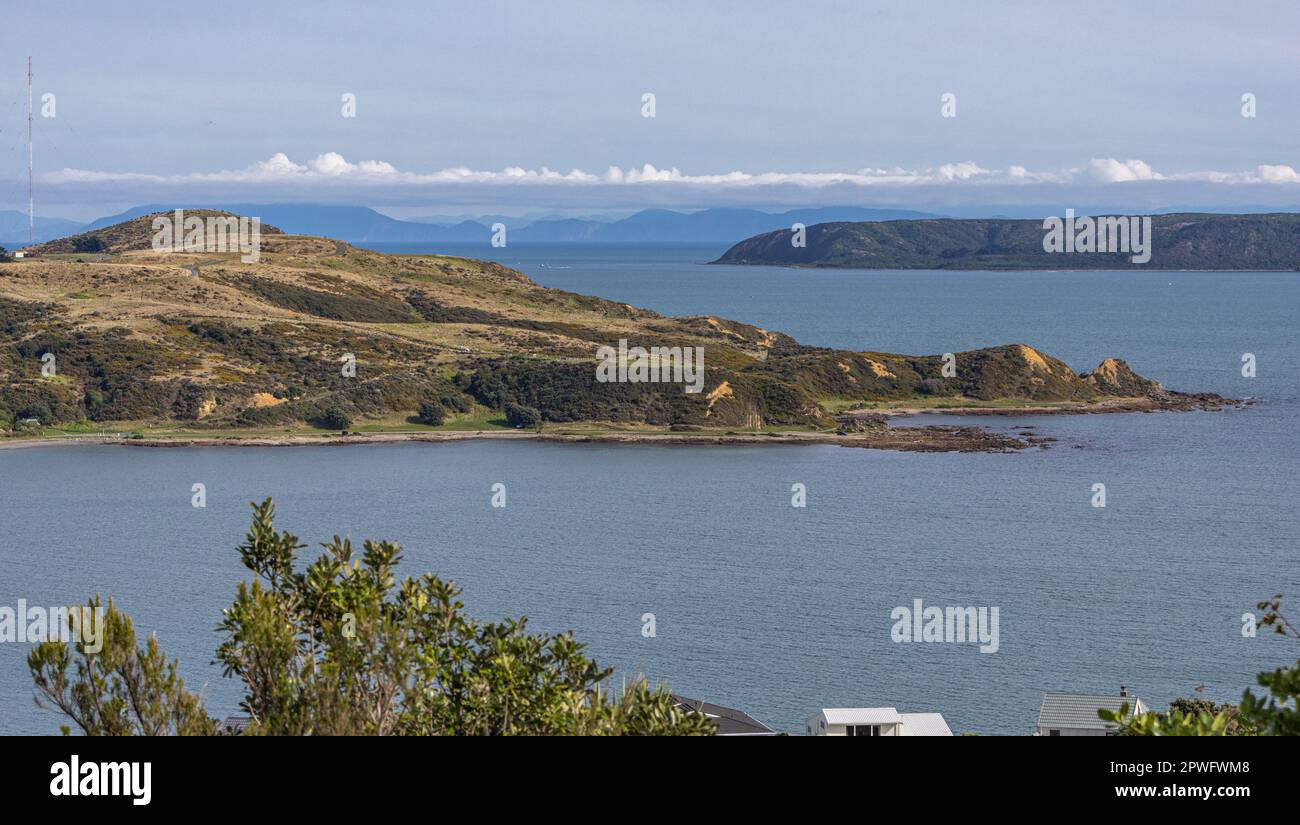 Vista da Camborne, Porirua all'Isola Sud Foto Stock