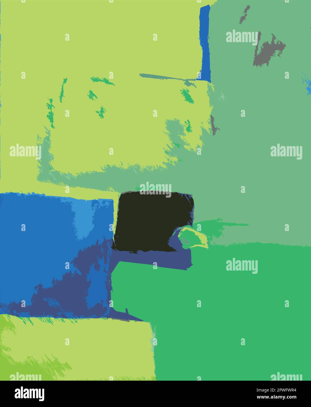 Illustrazione del paesaggio astratto moderno - Pittura con quadrati colori vivaci e luminosi Illustrazione Vettoriale