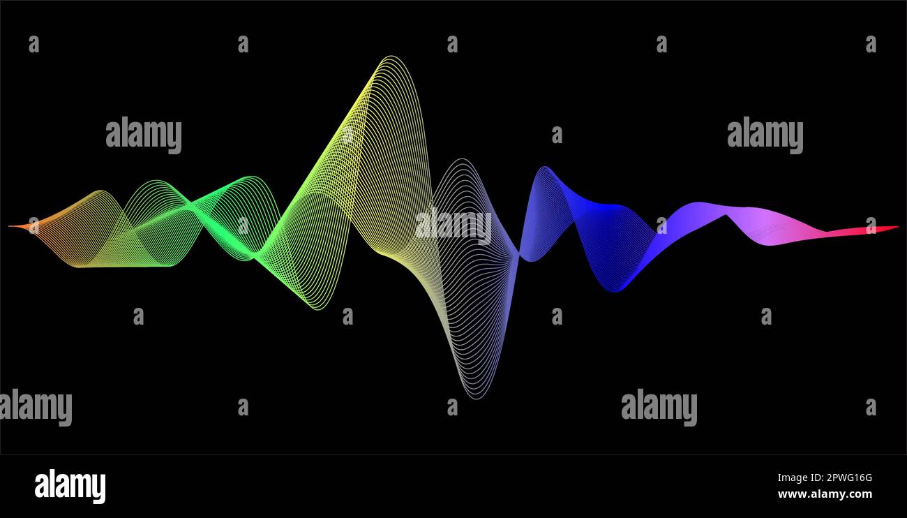Elemento onda astratto per la progettazione. Equalizzatore di tracce di frequenza digitale onda sonora di movimento. Sfondo stilizzato. Linea ondulata curva vettoriale su nero Illustrazione Vettoriale