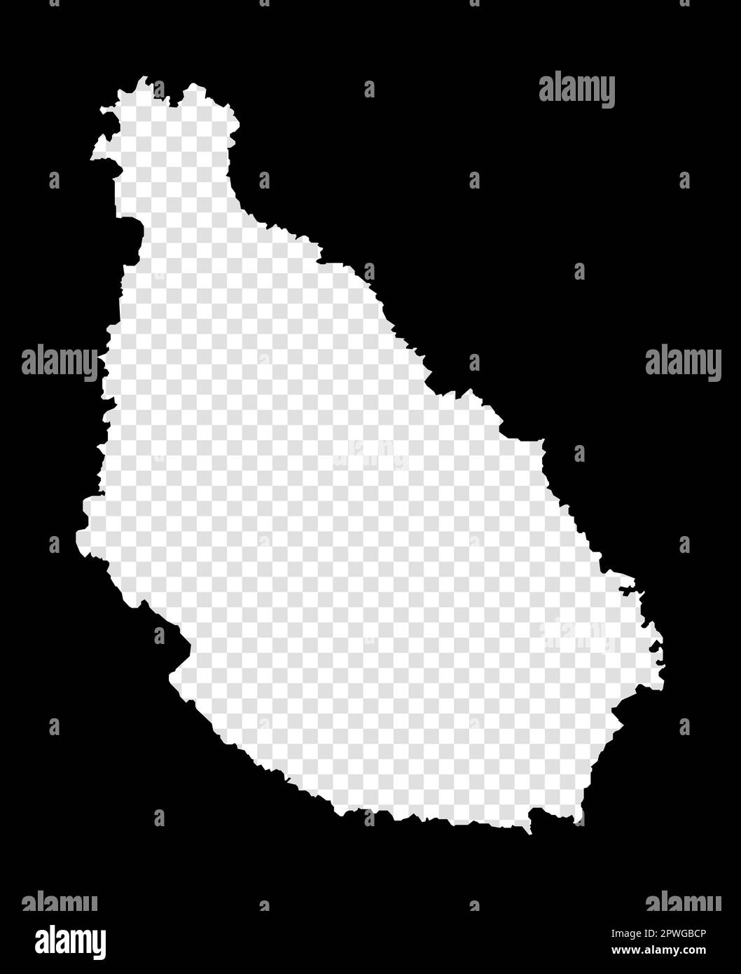 Mappa stencil dell'isola di Santiago. Mappa semplice e minimamente trasparente dell'isola di Santiago. Rettangolo nero con forma di taglio dell'area. Illustrazione Vettoriale