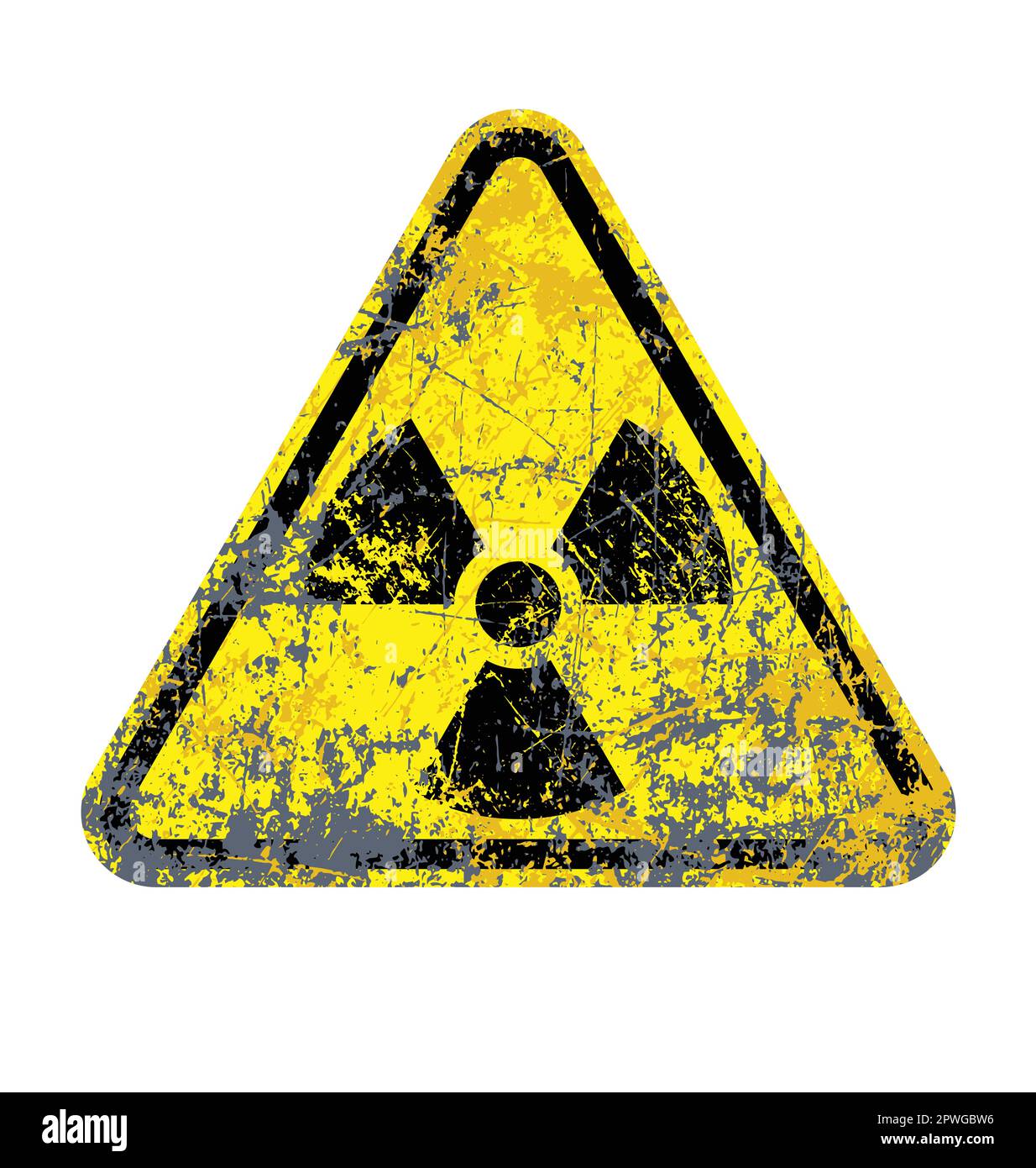 classico simbolo di allarme radioattivo trifoglio in triangolo giallo vettore grunge stressato isolato su sfondo bianco Illustrazione Vettoriale