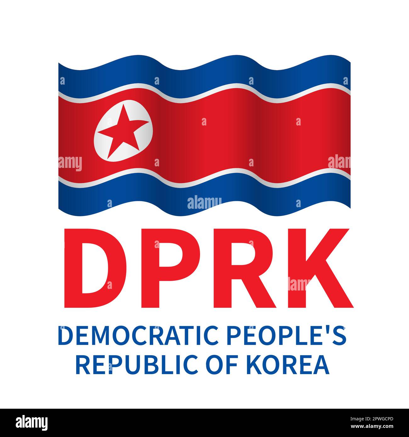 Bandiera della Repubblica popolare Democratica di Corea DPRK isolato su bianco. Modello vettoriale per banner, poster, volantini, ecc. Illustrazione Vettoriale