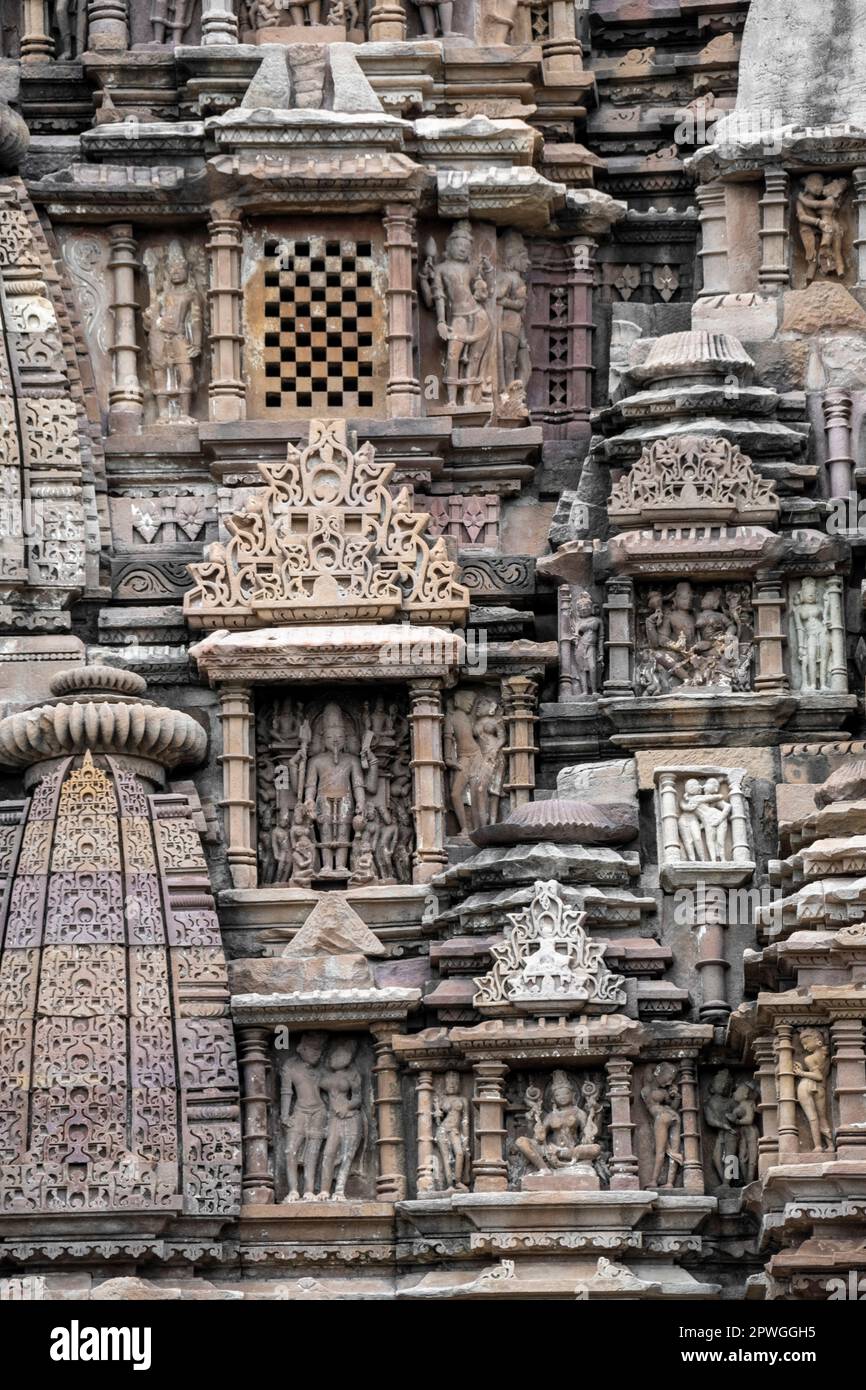Architettura del Tempio, Khajuraho, Madhya Pradesh, India Foto Stock
