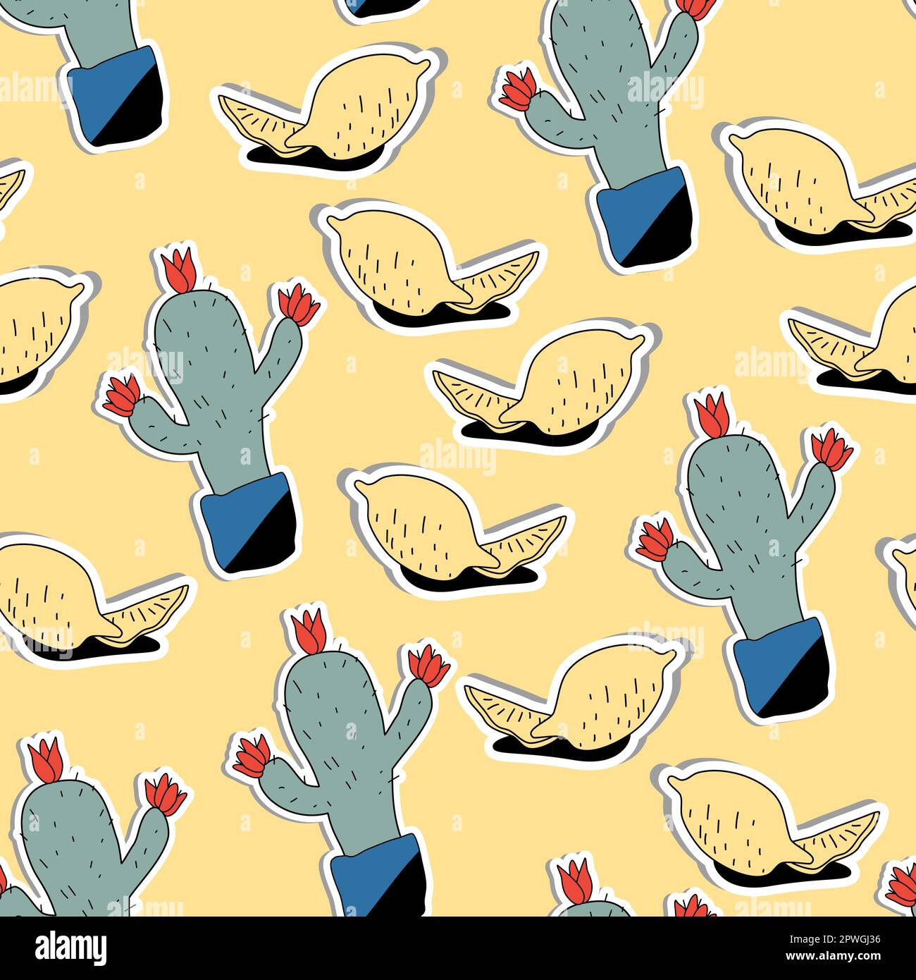 Disegno vettoriale di illustrazione.modello con limone e cactus Illustrazione Vettoriale