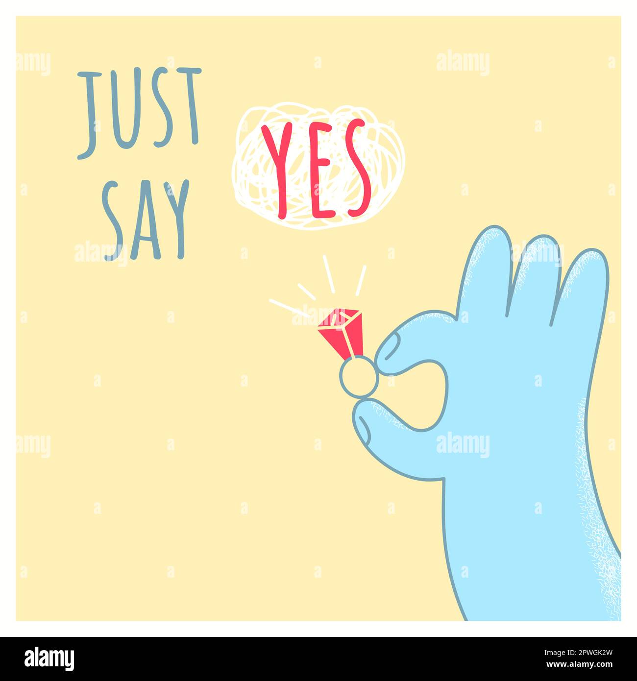 Basta dire yes.Marriage proposta di illustrazione con l'anello di nozze e hand.decor,posters,cards,banners,t-shirts.Vector Illustrazione Vettoriale