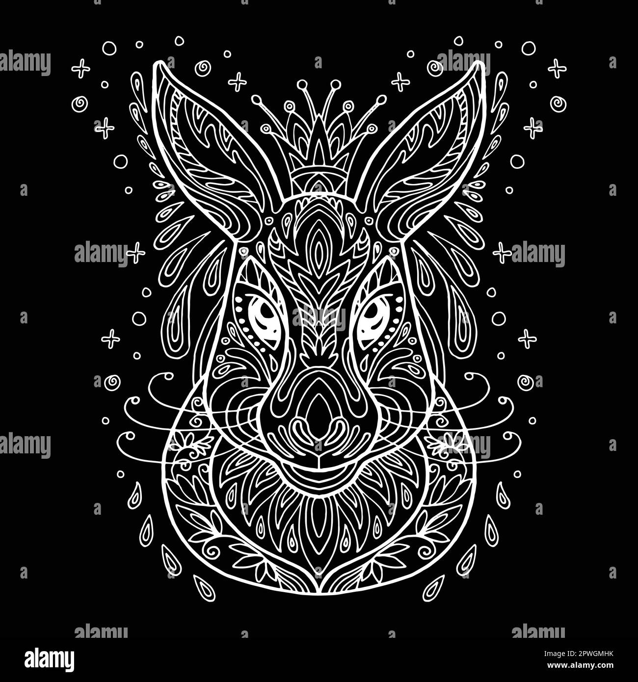 Disegno vettoriale di testa di coniglio bianca con colorazione vettoriale Illustrazione Vettoriale