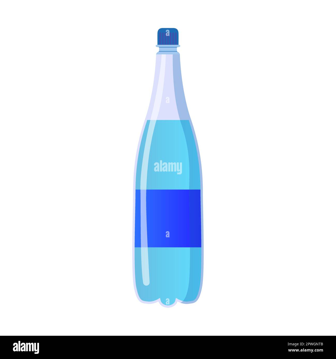 Bottiglia di acqua potabile in plastica. Illustrazione del vettore cartoon contenitore trasparente e matraccio pieno di liquido isolato su bianco Illustrazione Vettoriale