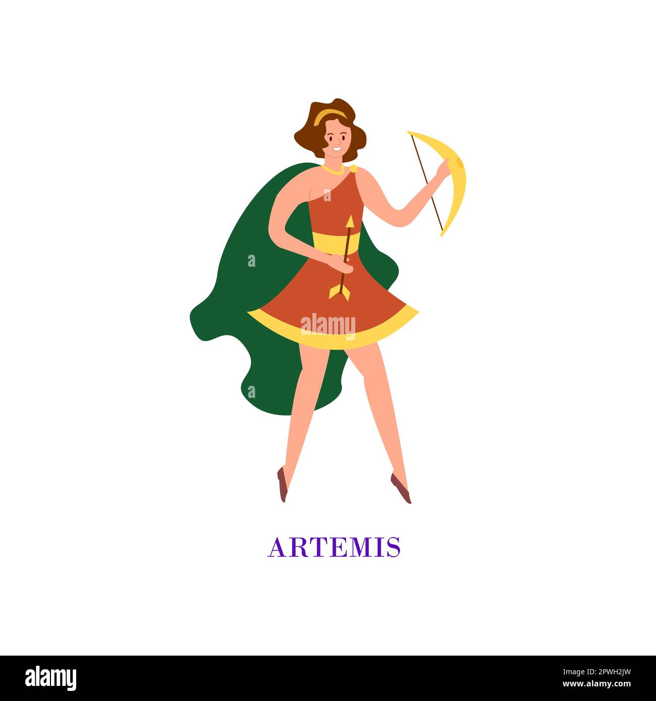 Illustrazione dei cartoni animati dell'antica dea greca Artemis Illustrazione Vettoriale