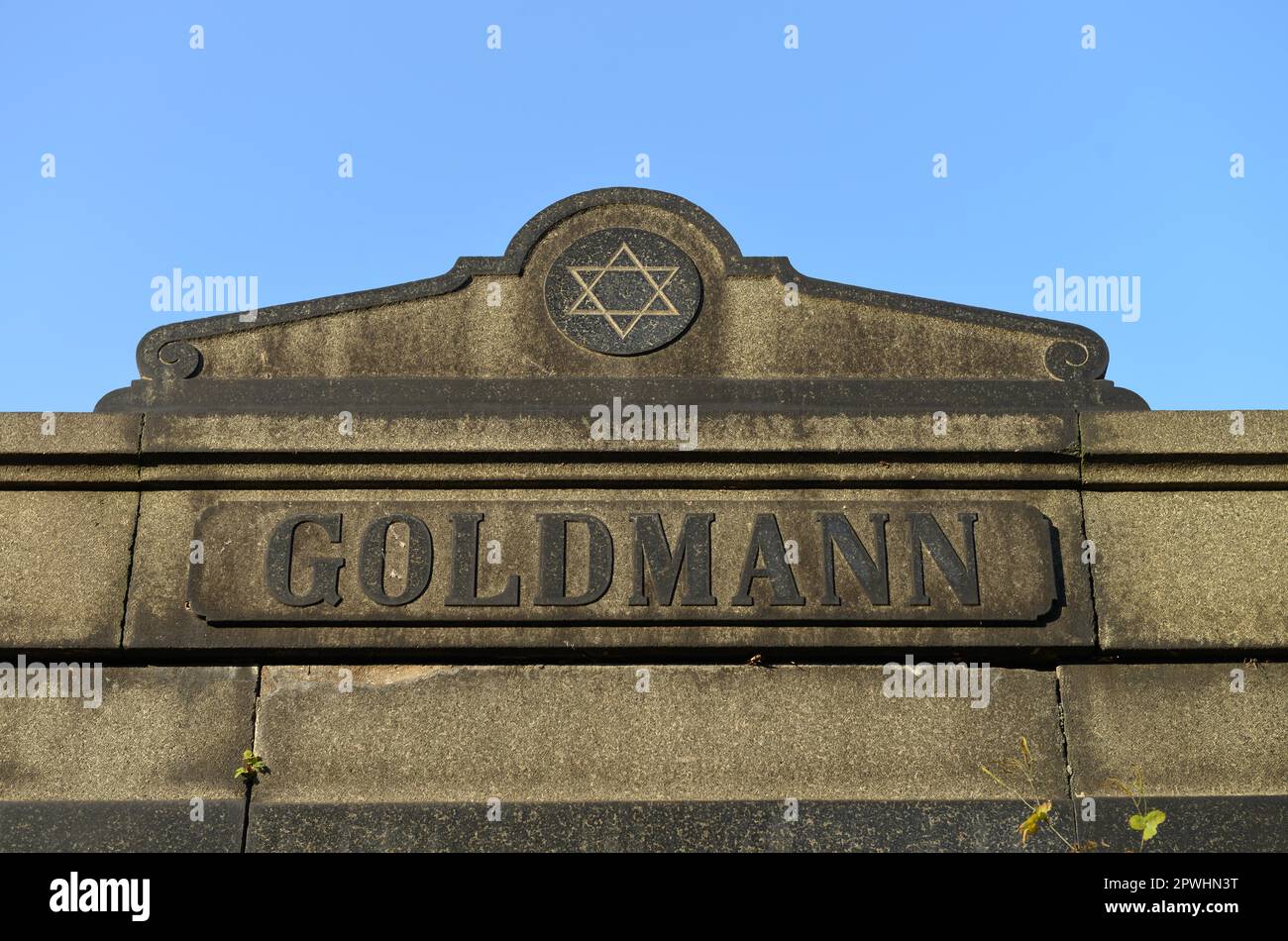 Tomba di famiglia, Goldmann, cimitero ebraico, Herbert-Baum-Strasse, Weissensee, Berlino, Germania Foto Stock