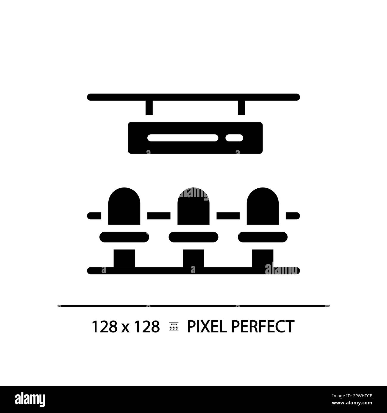 Icona glyph nero perfetto pixel sala d'attesa Illustrazione Vettoriale