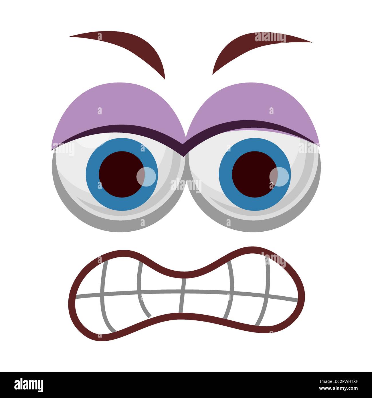 Illustrazione del vettore di espressione del volto a fumetti. Occhi e bocca di carino, divertente o arrabbiato personaggio cartone animato isolato su sfondo bianco Illustrazione Vettoriale