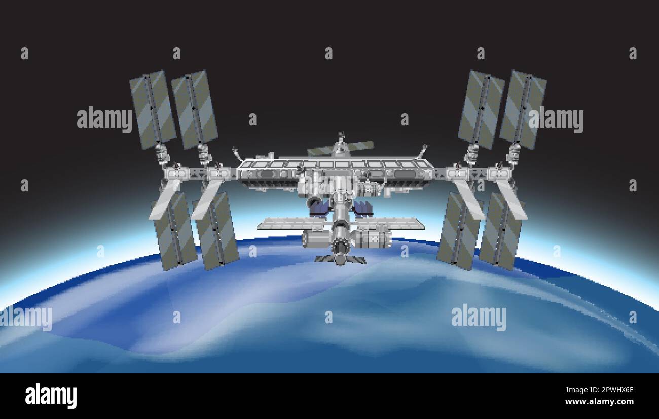 International Space Station (ISS) in Space Illustration (illustrazione spazio) Illustrazione Vettoriale