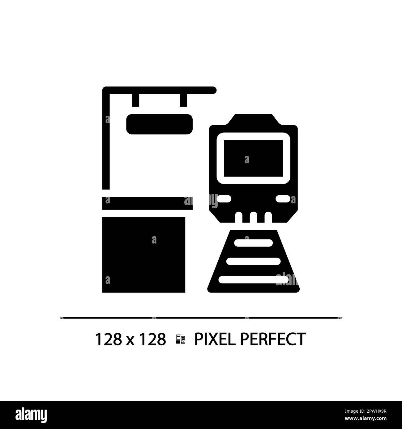 Icona glyph nero perfetto pixel piattaforma Illustrazione Vettoriale