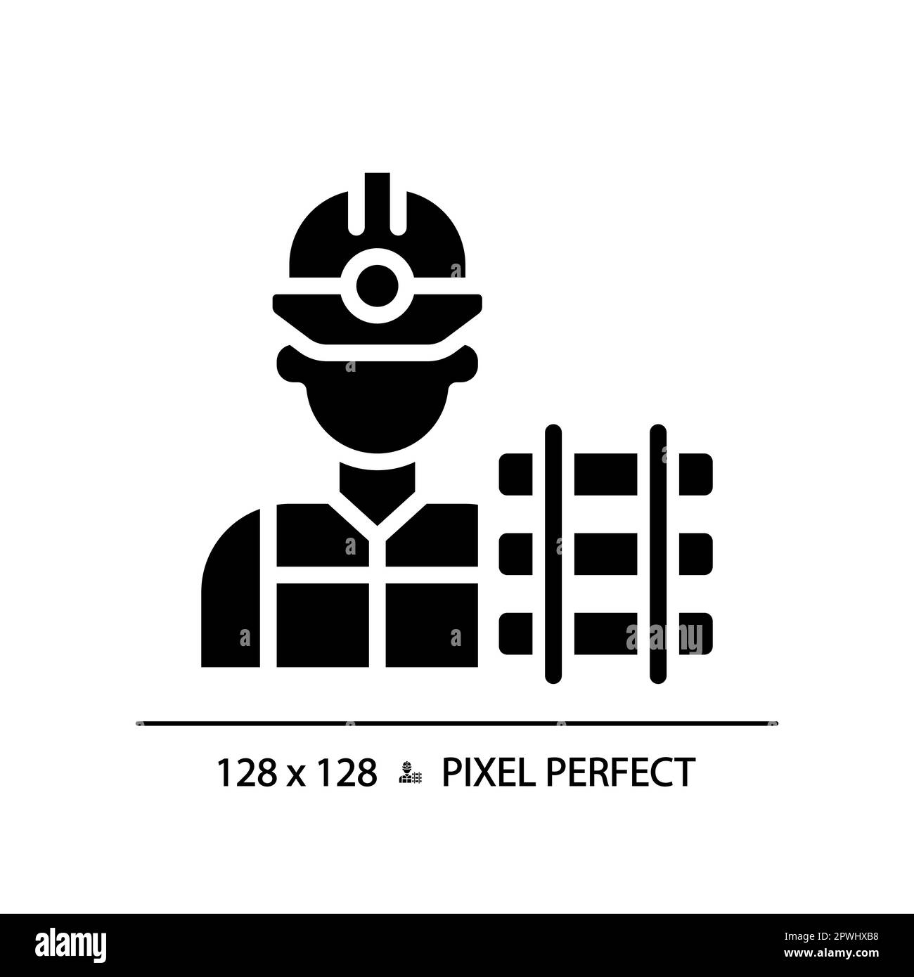 Icona glyph nero perfetto pixel operaio ferroviario Illustrazione Vettoriale