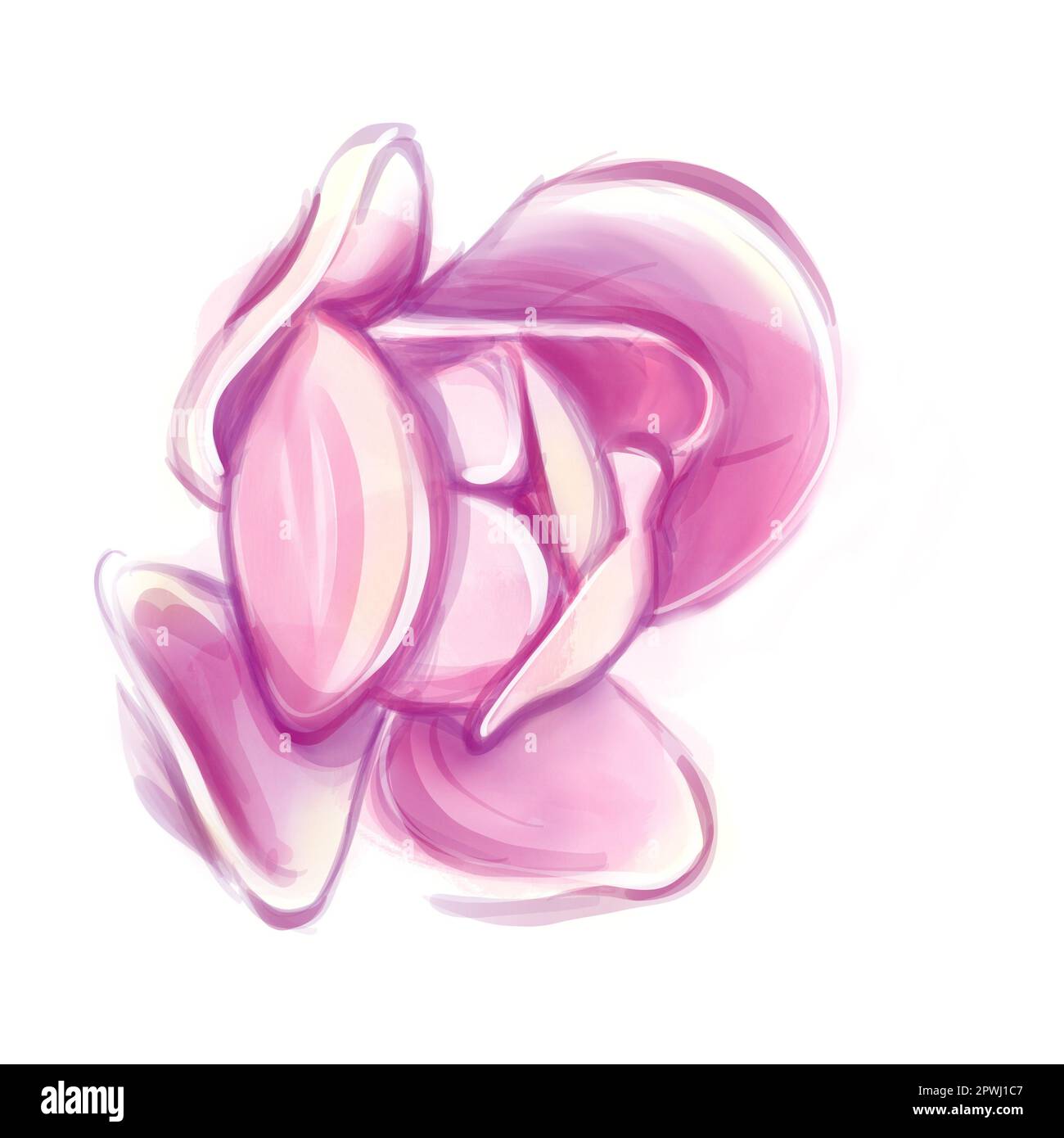 Acquerello Magnolia fiori rosa. Illustrazione dipinta a mano di viola fiorente. Per gli inviti di nozze o le cartoline. Foto Stock